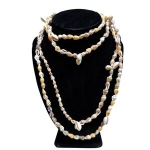 Long Cowrie Shell Necklace Beachy Boho Summer Jewelry Fashion 17 in L Set of 2